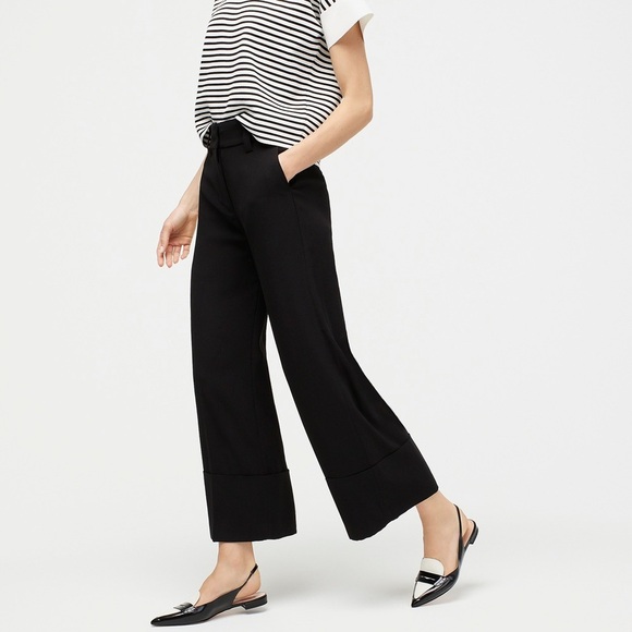 J Crew • Cropped Wide-leg Pant in 365 Crepe black flat front cuffed trouser - Picture 10 of 13